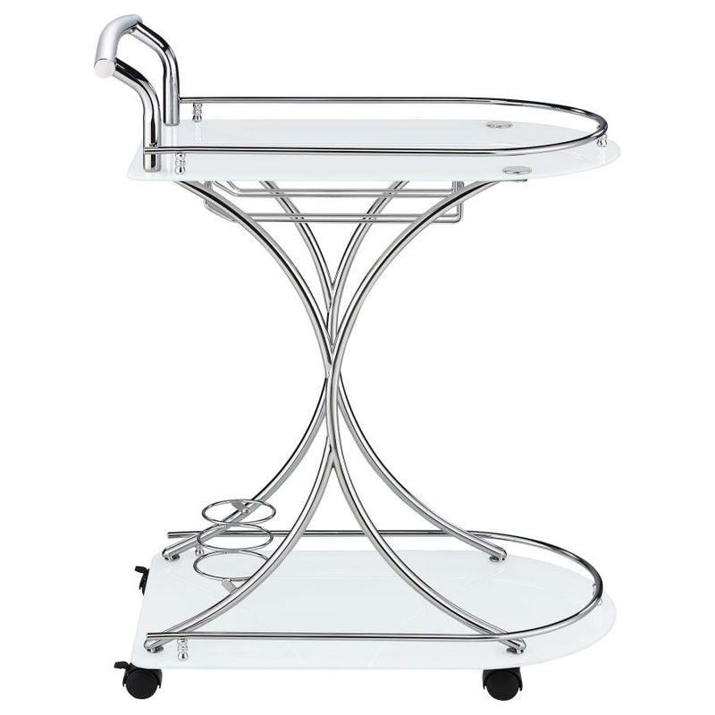 Elfman 2-tier Glass Shelf Metal Bar Cart White and Chrome-zoom-