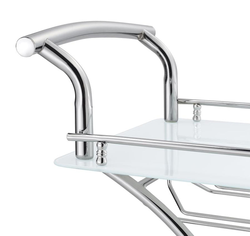 Elfman 2-tier Glass Shelf Metal Bar Cart White and Chrome-zoom-
