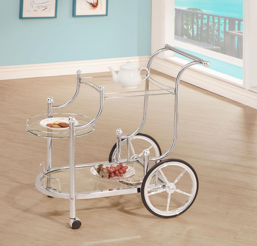 Sarandon 3-tier Glass Shelf Metal Bar Cart Chrome-zoom-2