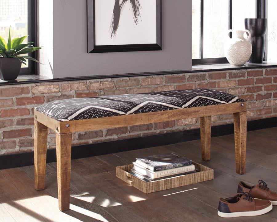 Lamont Fabric Upholstered Accent Bench Black and Natural-zoom-2