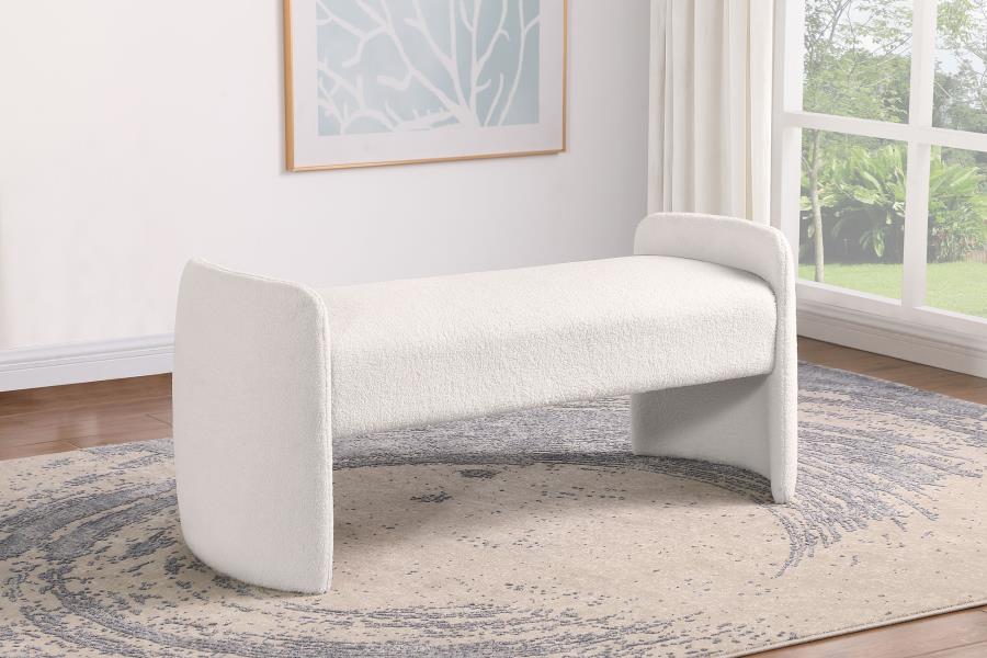 Peoria Velvet Upholstered Accent Bench Ivory-zoom-2