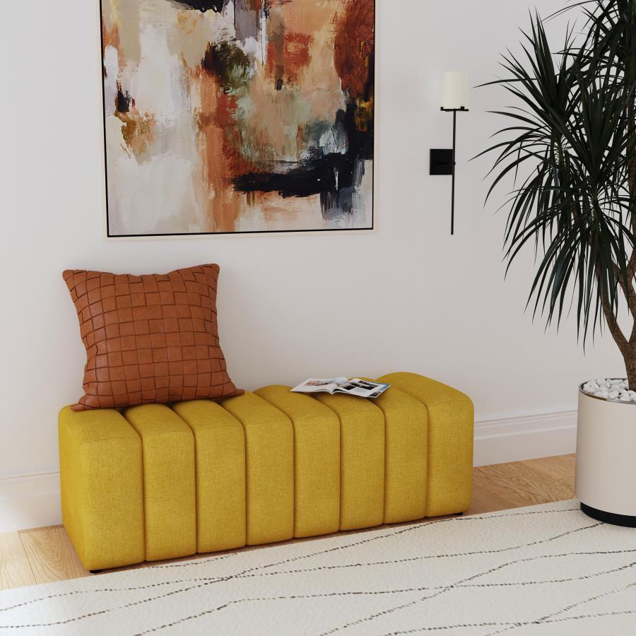 Summer Fabric Upholstered Tufted Accent Bench Mustard Yellow-2