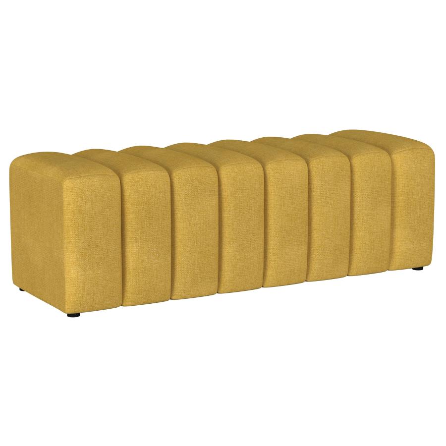Summer Fabric Upholstered Tufted Accent Bench Mustard Yellow-1