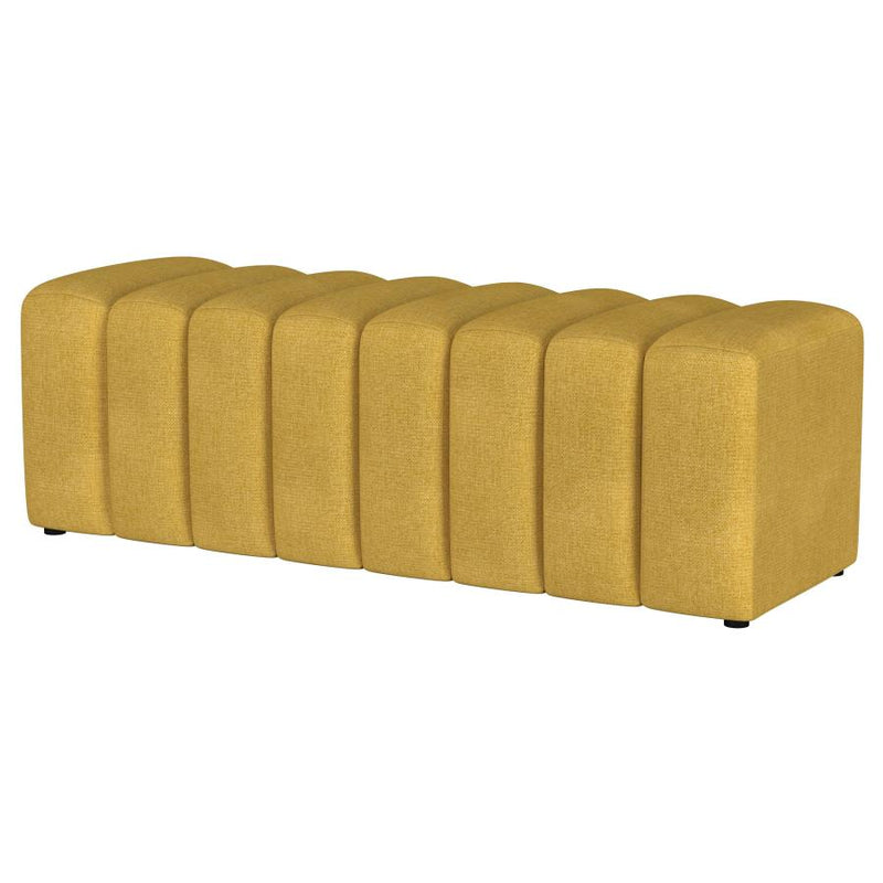 Summer Fabric Upholstered Tufted Accent Bench Mustard Yellow-zoom-