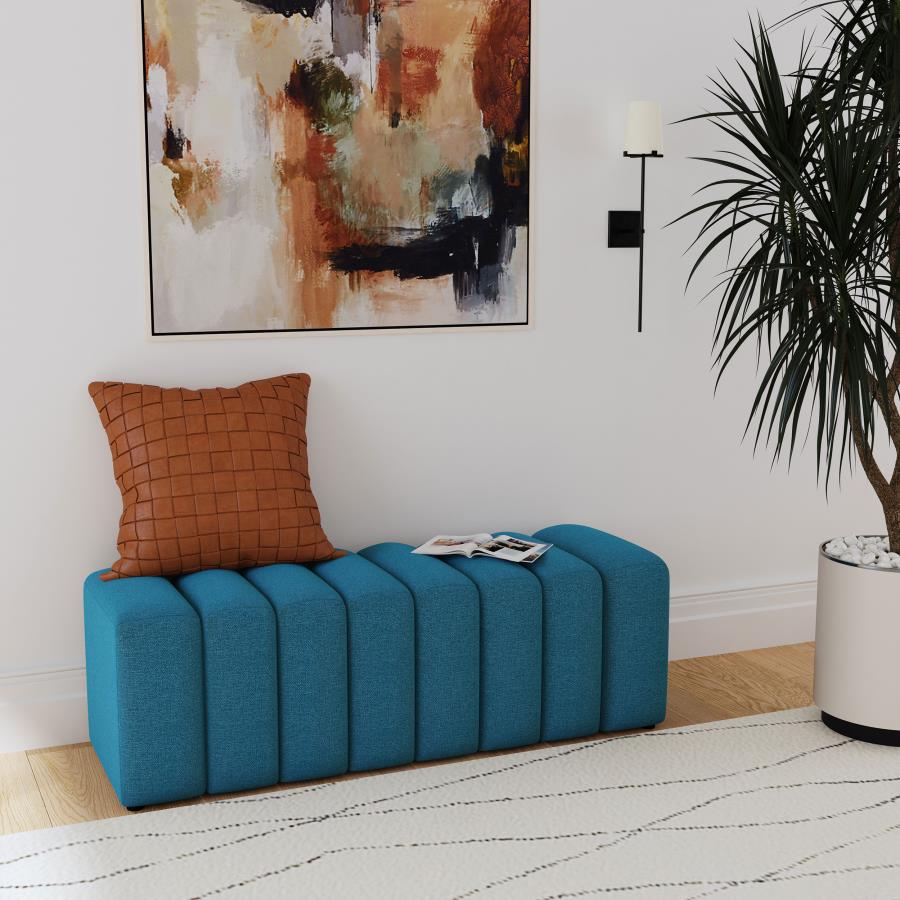 Summer Fabric Upholstered Tufted Accent Bench Peacock Blue-2