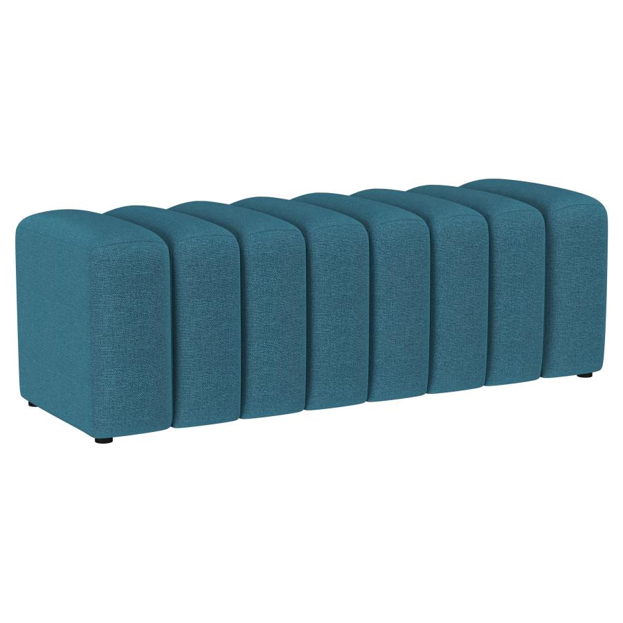 Summer Fabric Upholstered Tufted Accent Bench Peacock Blue-1