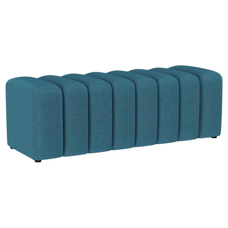Summer Fabric Upholstered Tufted Accent Bench Peacock Blue-zoom-