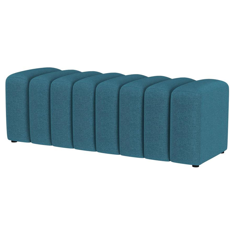 Summer Fabric Upholstered Tufted Accent Bench Peacock Blue-zoom-