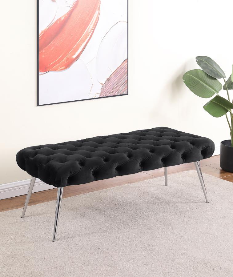 Ella Upholstered Tufted Bench Stainless Steel Legs Black-zoom-