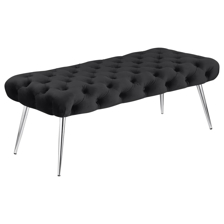Ella Upholstered Tufted Bench Stainless Steel Legs Black-zoom-1