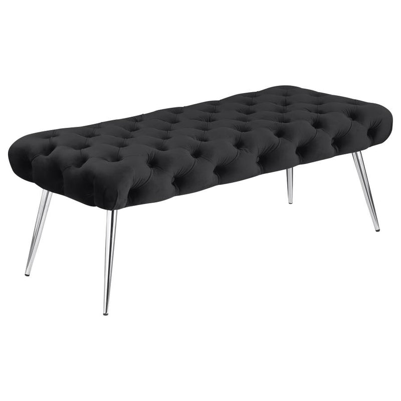 Ella Upholstered Tufted Bench Stainless Steel Legs Black-zoom-