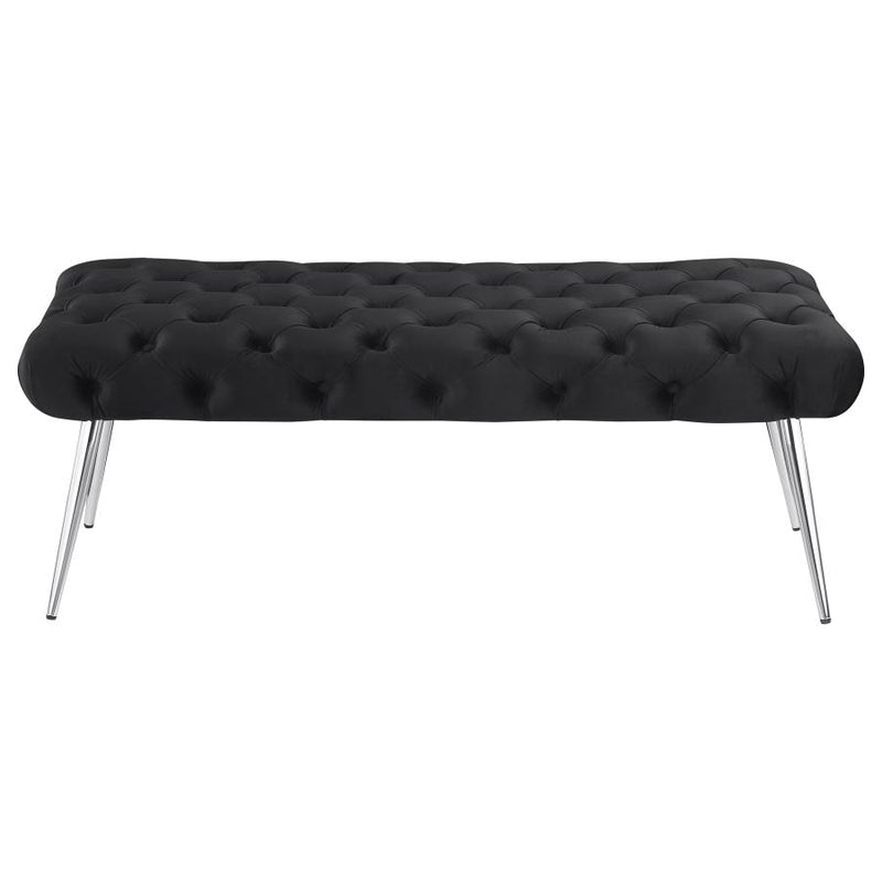 Ella Upholstered Tufted Bench Stainless Steel Legs Black-zoom-