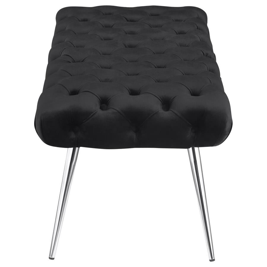 Ella Upholstered Tufted Bench Stainless Steel Legs Black-4