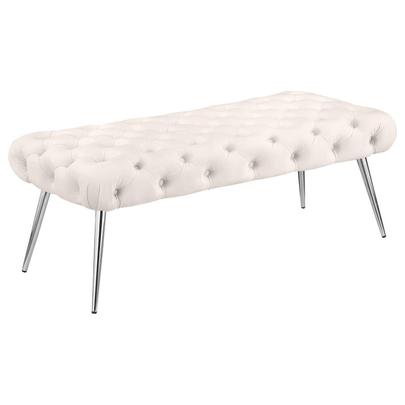 Ella Upholstered Tufted Bench Stainless Steel Legs Ivory-zoom-
