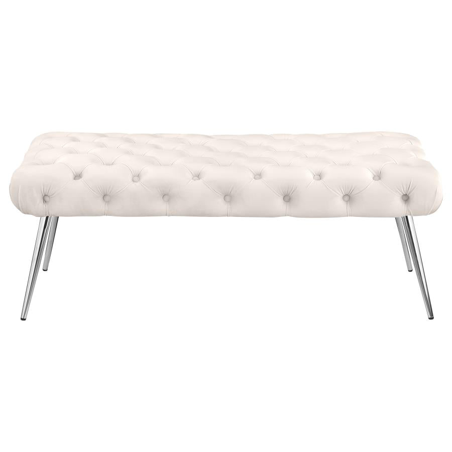 Ella Upholstered Tufted Bench Stainless Steel Legs Ivory-zoom-3