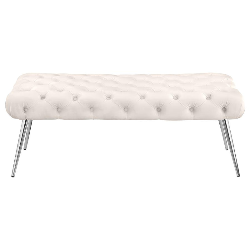 Ella Upholstered Tufted Bench Stainless Steel Legs Ivory-zoom-
