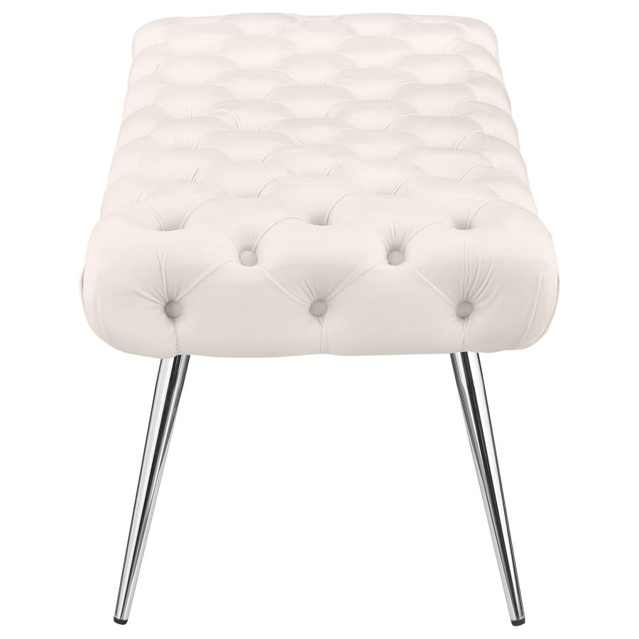 Ella Upholstered Tufted Bench Stainless Steel Legs Ivory-zoom-4