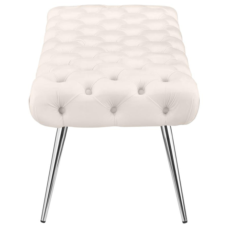 Ella Upholstered Tufted Bench Stainless Steel Legs Ivory-zoom-