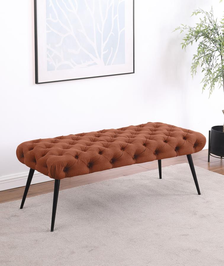 Ella Upholstered Tufted Bench Metal Legs Rust-2