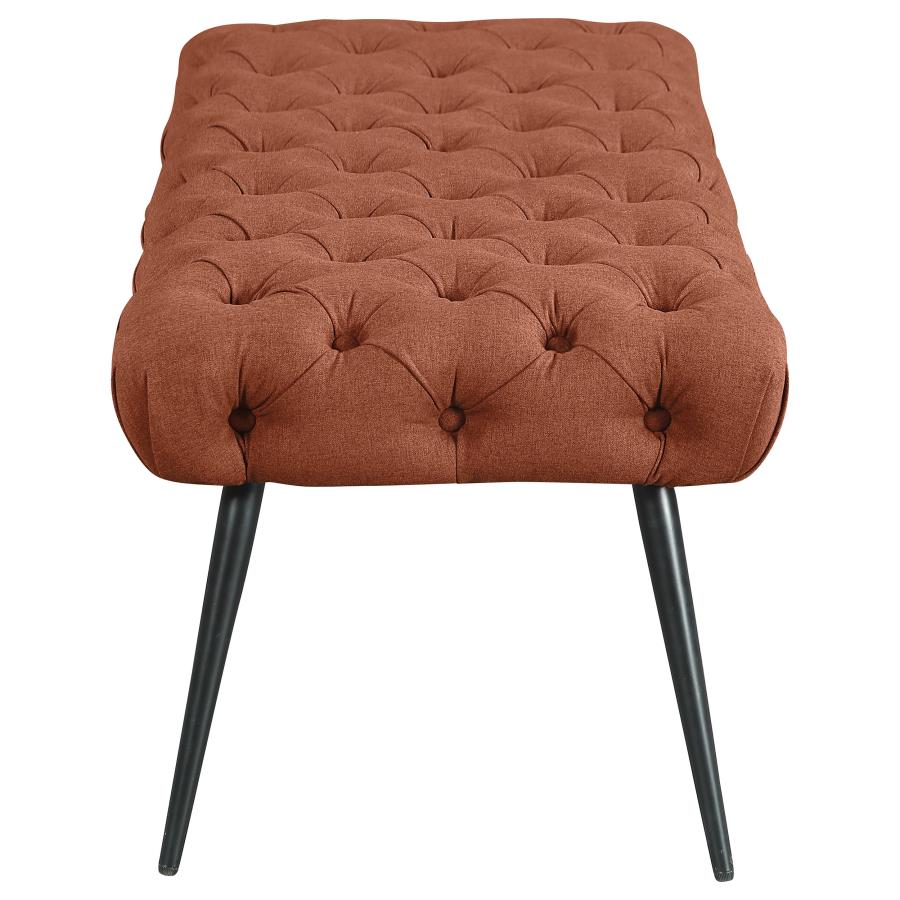 Ella Upholstered Tufted Bench Metal Legs Rust-4