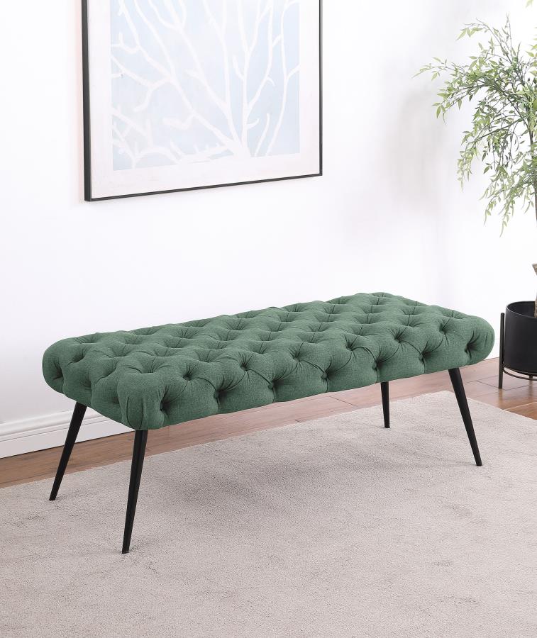 Ella Upholstered Tufted Bench Metal Legs Teal-zoom-2
