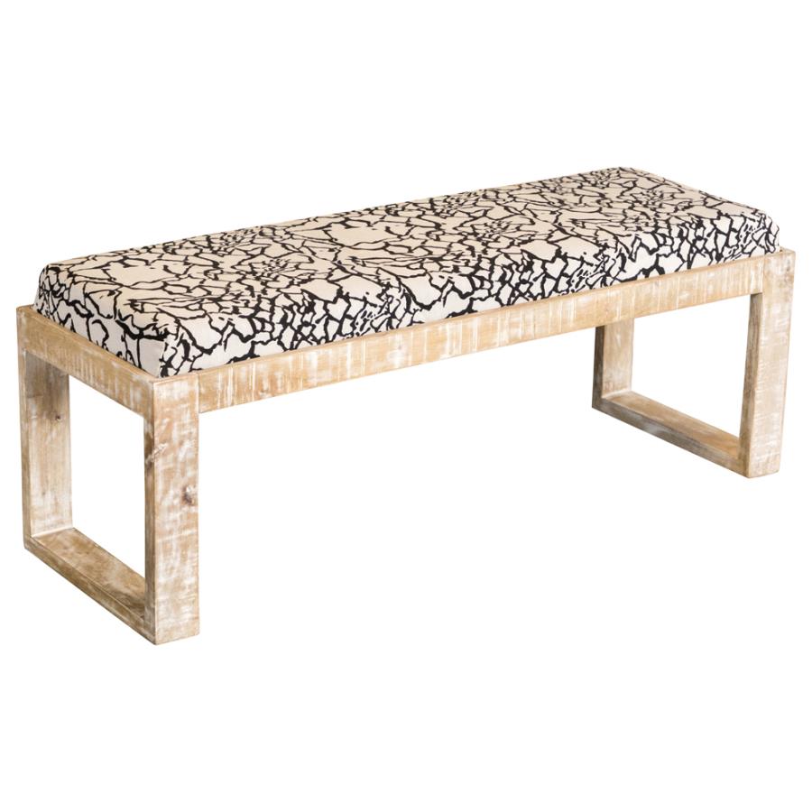 Aiden Fabric Upholstered Accent Bench Distressed White-zoom-1