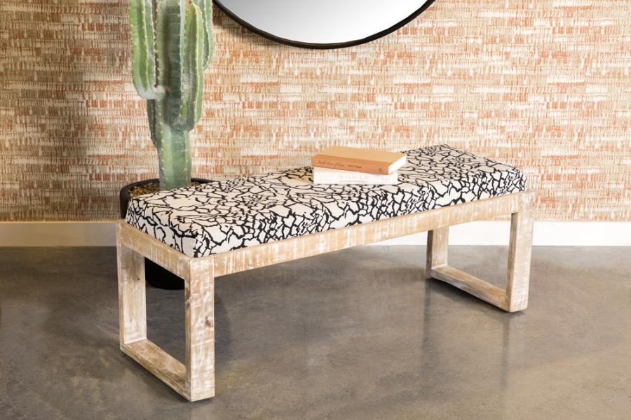 Aiden Fabric Upholstered Accent Bench Distressed White-2