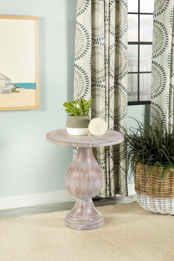 Dianella Round Pedestal Base Accent Side Table White Washed-zoom-
