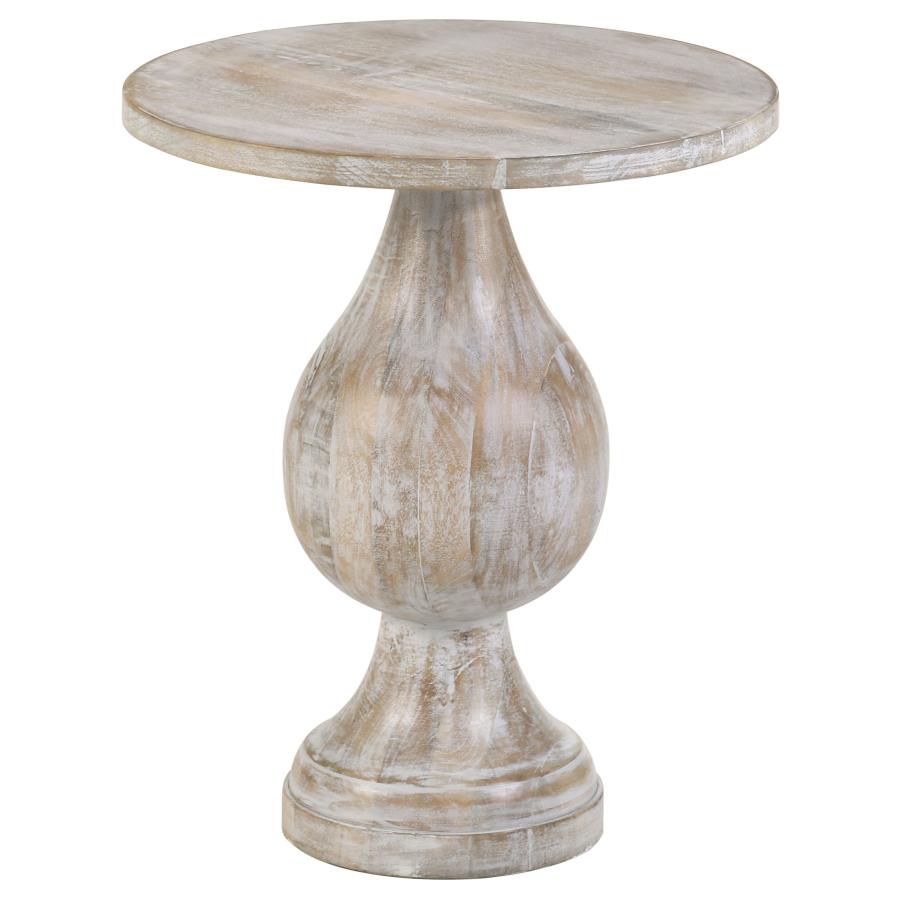 Dianella Round Pedestal Base Accent Side Table White Washed-1