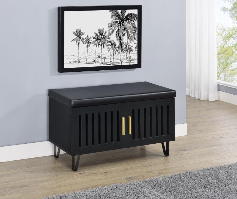 Brixton 2-door Padded Entryway Shoe Storage Bench Black-zoom-2
