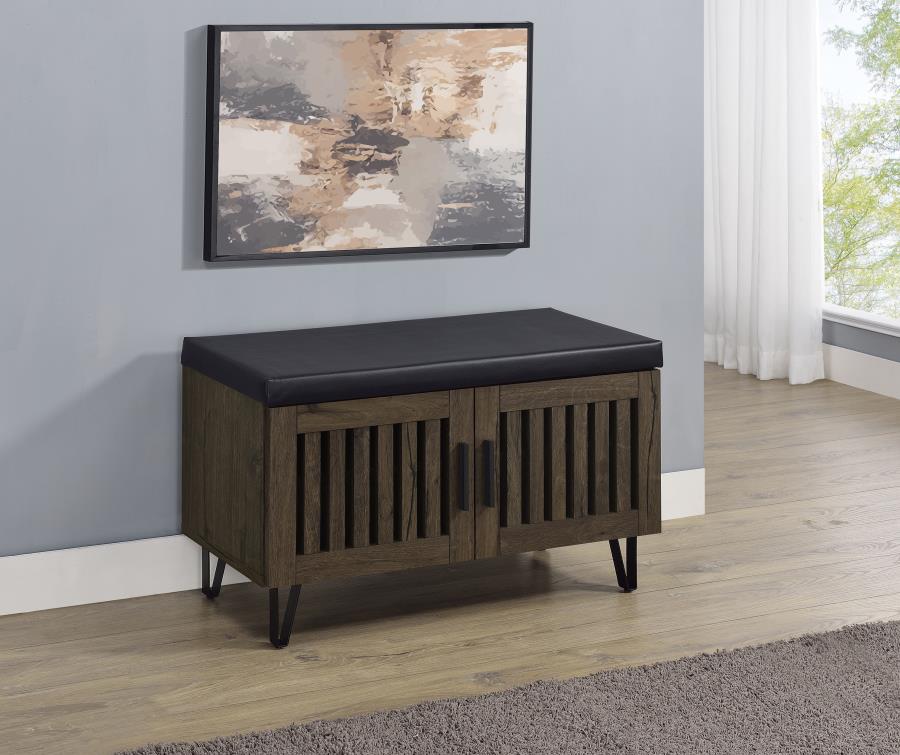 Brixton 2-door Padded Entryway Shoe Storage Bench Smoked Oak-2