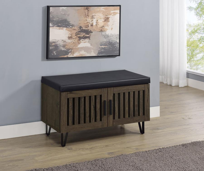 Brixton 2-door Padded Entryway Shoe Storage Bench Smoked Oak-zoom-
