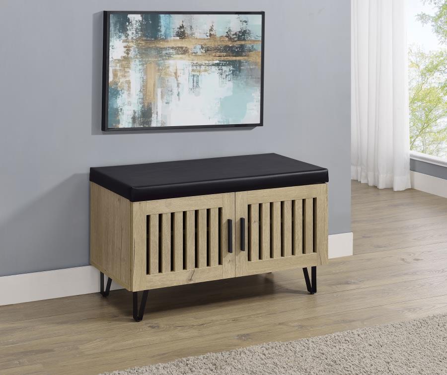 Brixton 2-door Padded Entryway Shoe Storage Bench White Oak-zoom-2