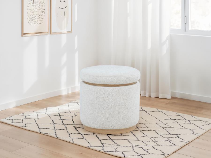 Remuda Boucle Upholstered Round Storage Ottoman Ivory-zoom-2