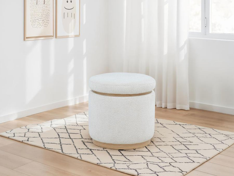 Remuda Boucle Upholstered Round Storage Ottoman Ivory-zoom-