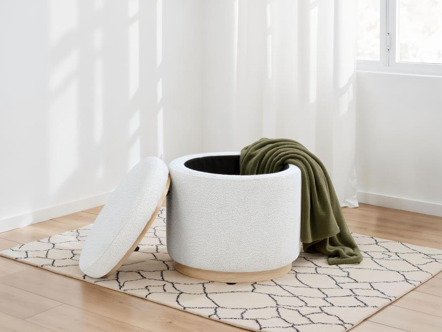 Remuda Boucle Upholstered Round Storage Ottoman Ivory-zoom-3