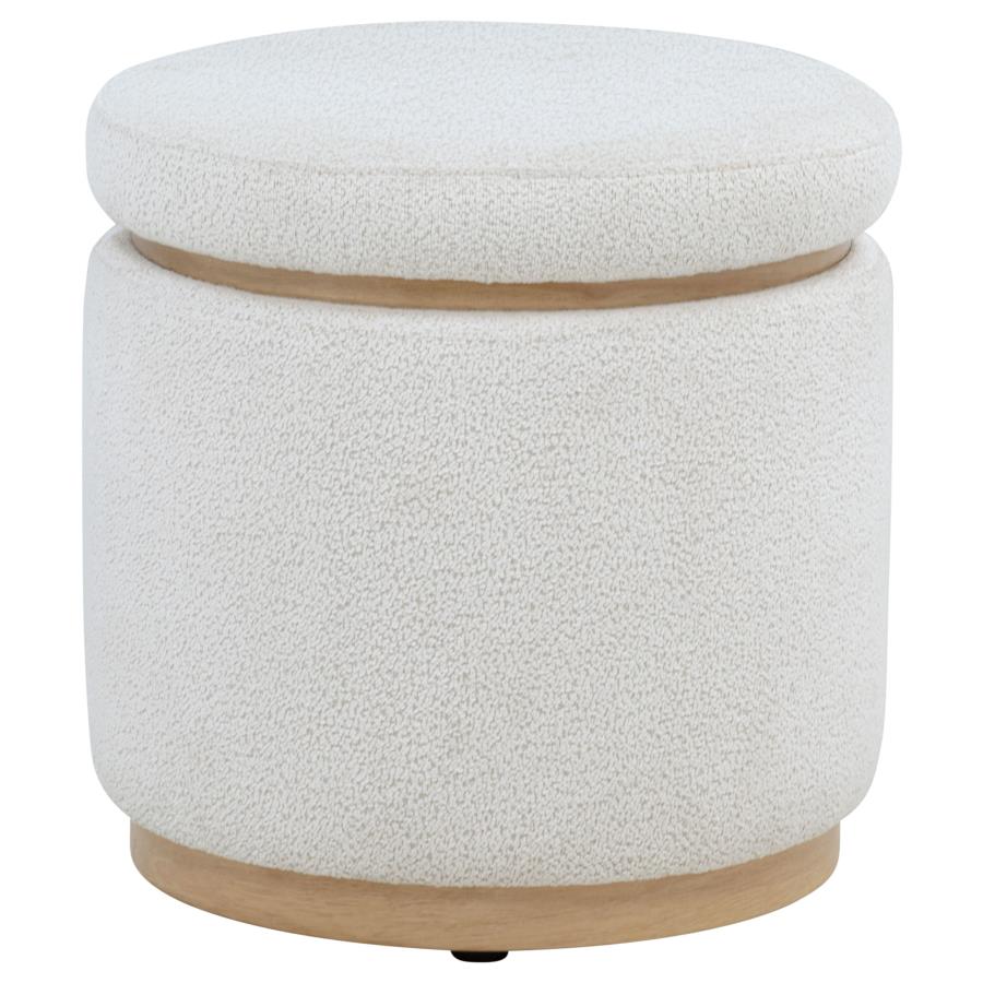 Remuda Boucle Upholstered Round Storage Ottoman Ivory-zoom-1