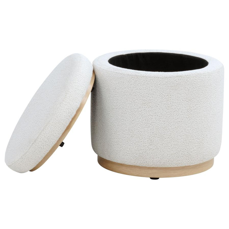 Remuda Boucle Upholstered Round Storage Ottoman Ivory-zoom-