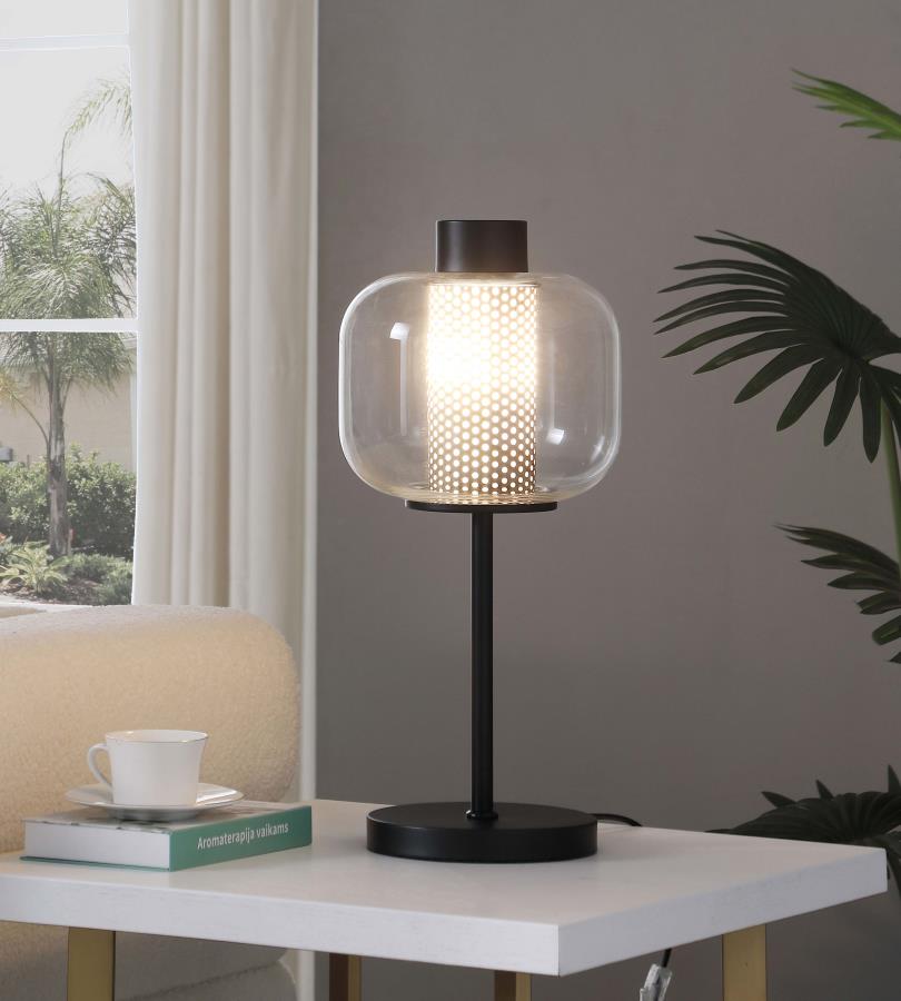 Ingrid 22-inch Glass Shade Bedside Table Lamp Black-zoom-2