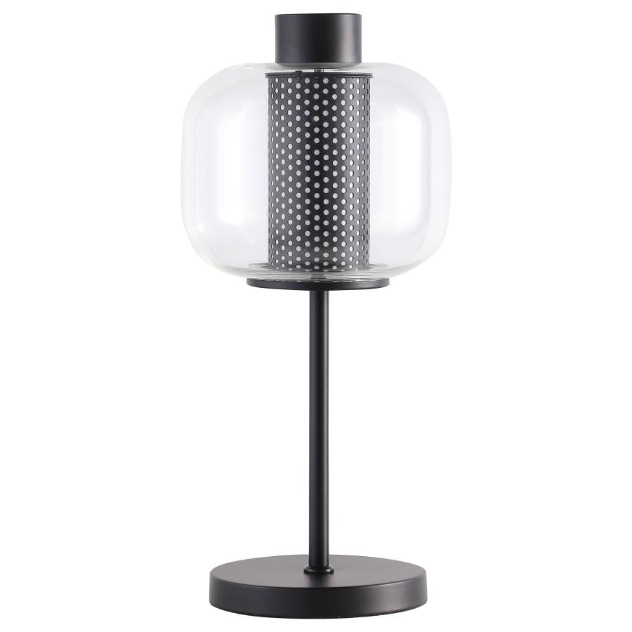 Ingrid 22-inch Glass Shade Bedside Table Lamp Black-zoom-1