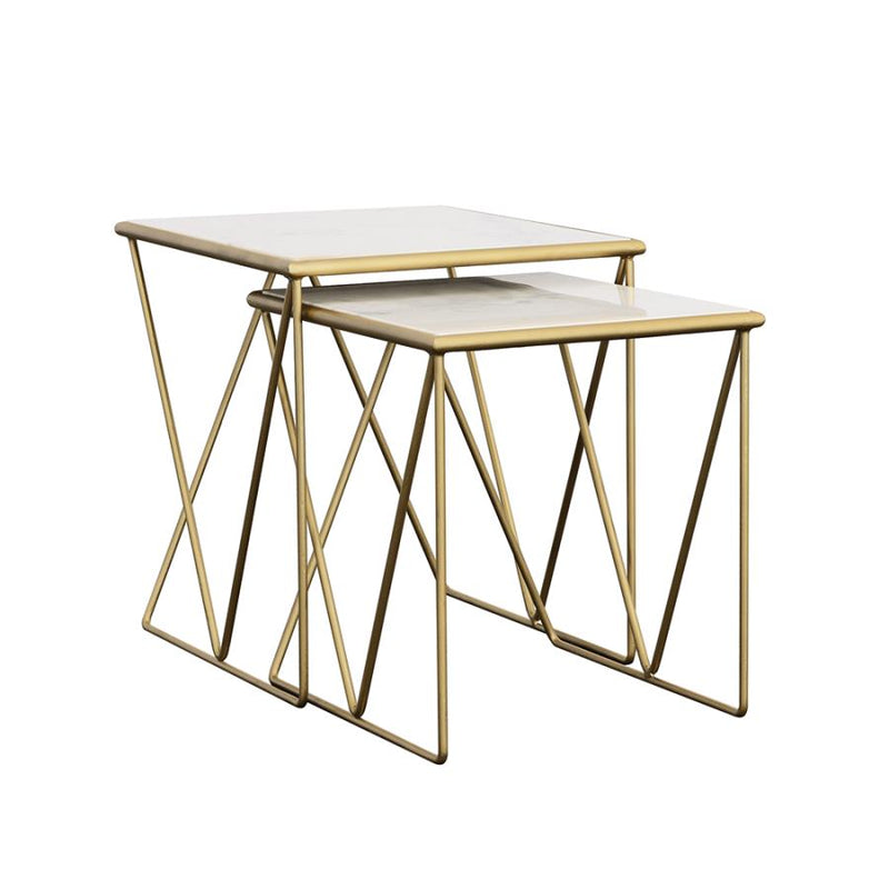 Bette 2-piece Marble Top Nesting Table Set White and Gold-zoom-
