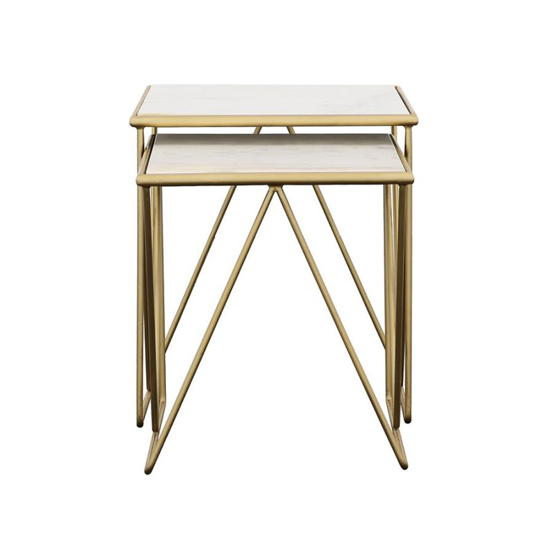 Bette 2-piece Marble Top Nesting Table Set White and Gold-zoom-