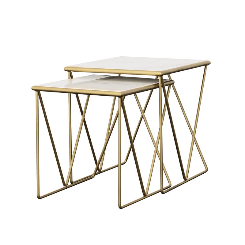 Bette 2-piece Marble Top Nesting Table Set White and Gold-zoom-