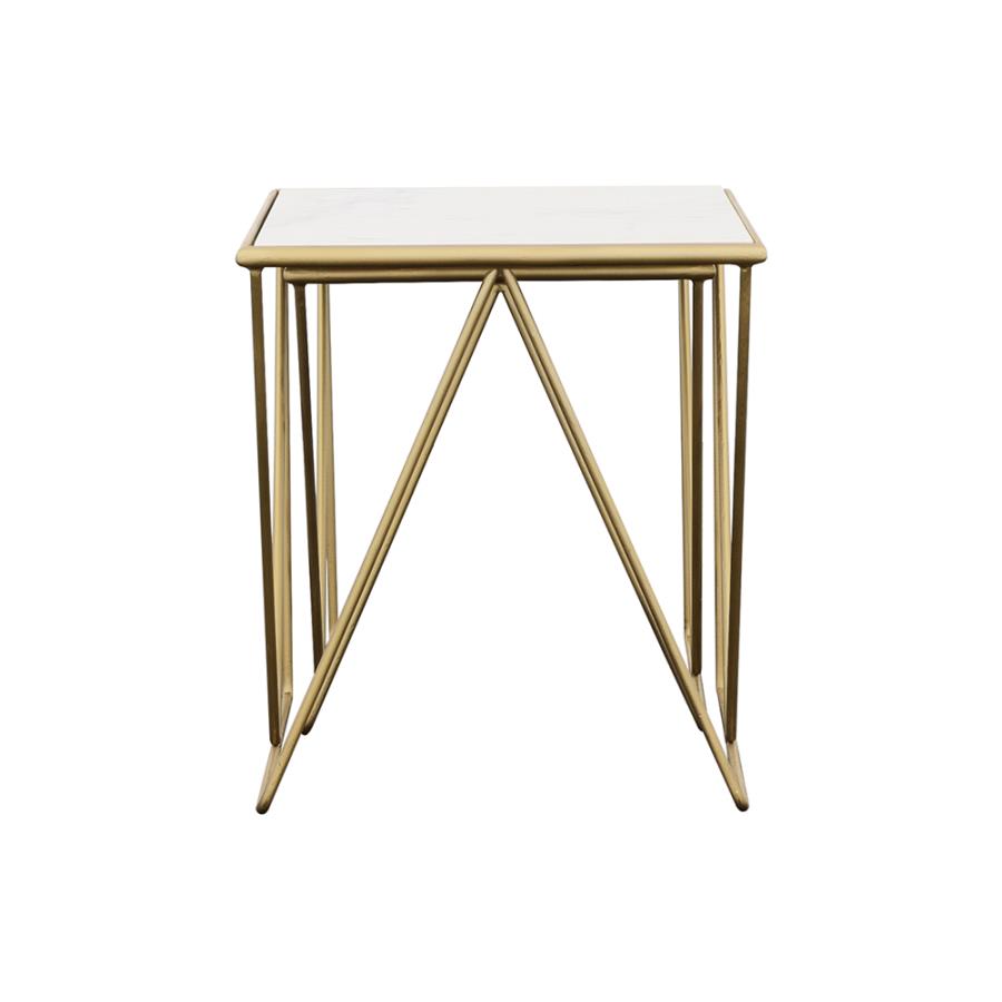 Bette 2-piece Marble Top Nesting Table Set White and Gold-zoom-6