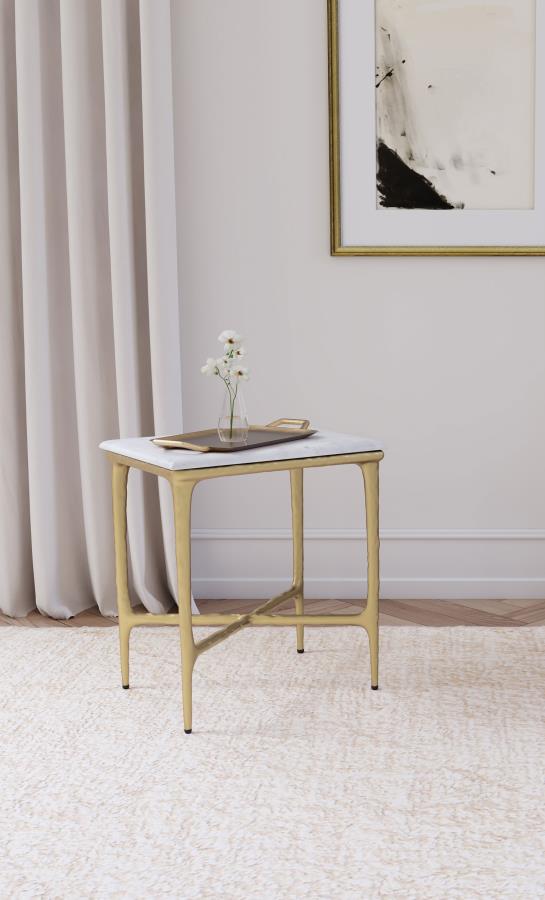Baldwin Rectangular Marble Top Side Table White and Gold-zoom-