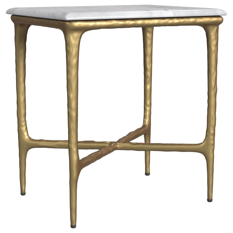 Baldwin Rectangular Marble Top Side Table White and Gold-zoom-