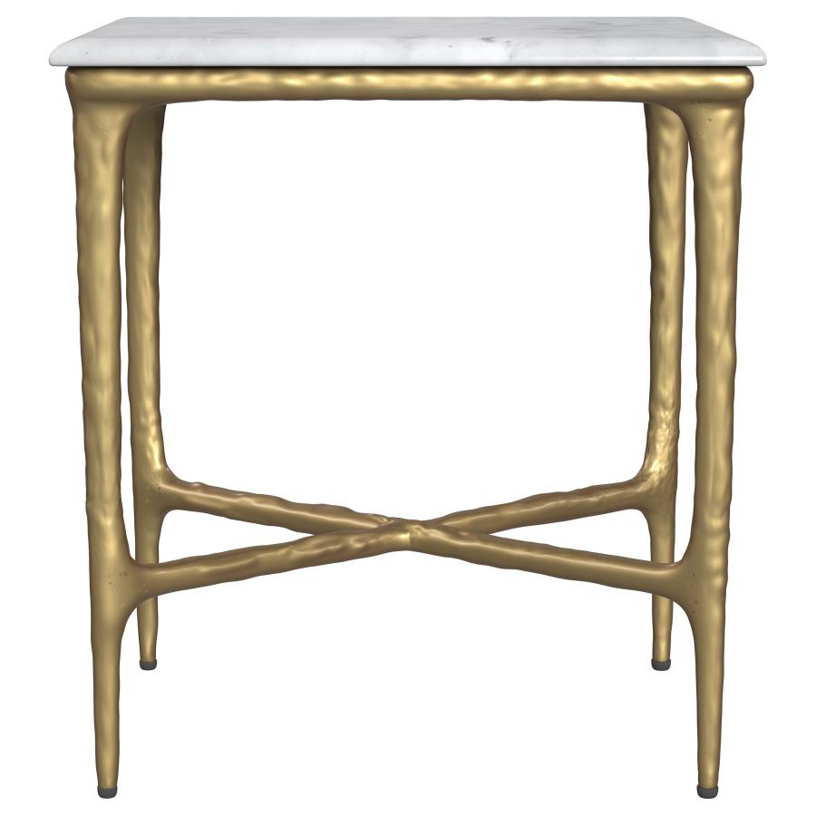 Baldwin Rectangular Marble Top Side Table White and Gold-3