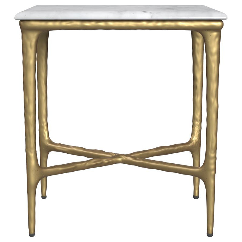 Baldwin Rectangular Marble Top Side Table White and Gold-zoom-