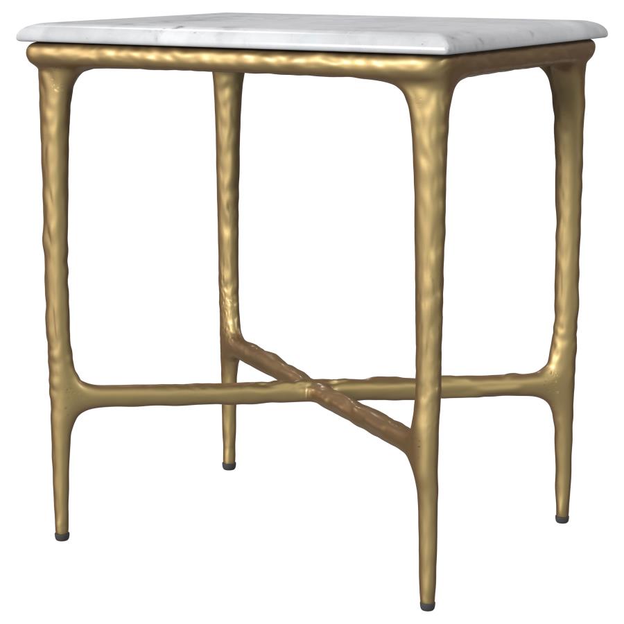 Baldwin Rectangular Marble Top Side Table White and Gold-zoom-4