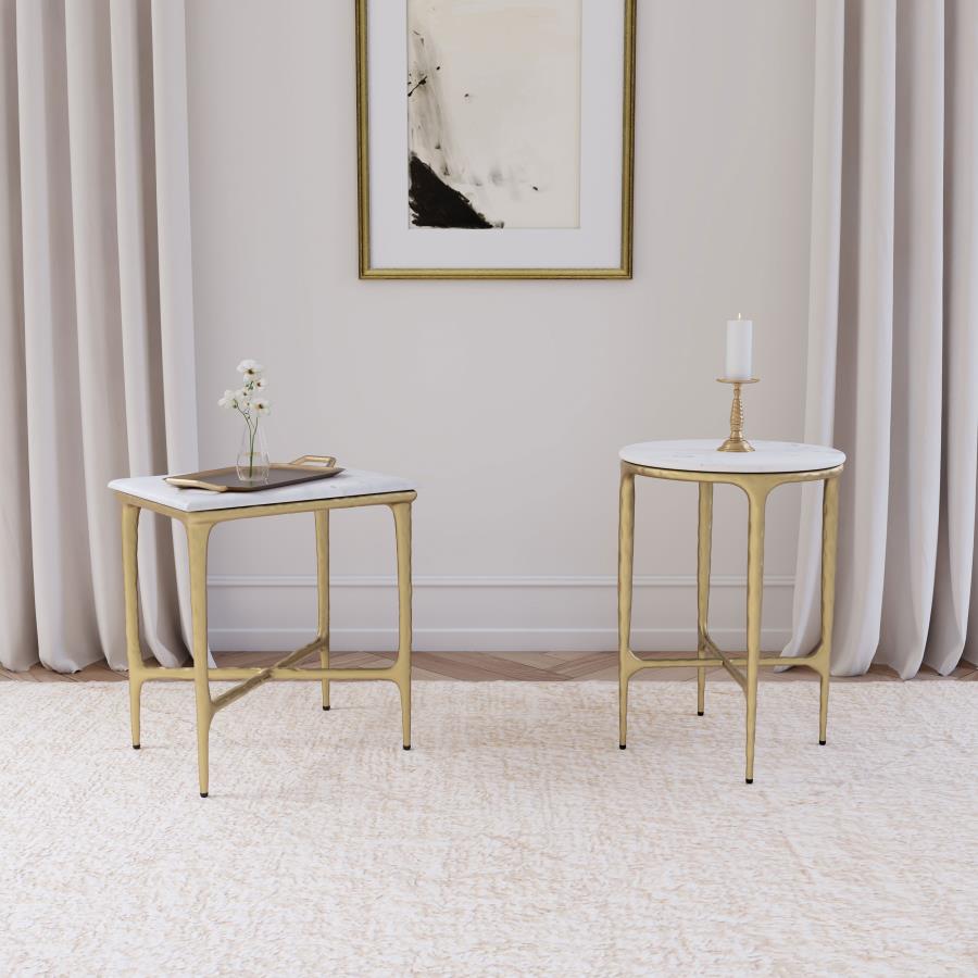 Baldwin Rectangular Marble Top Side Table White and Gold-zoom-8